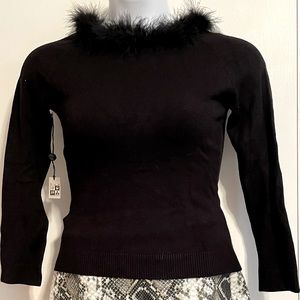 Max Studio Sweater w/Feather Trim